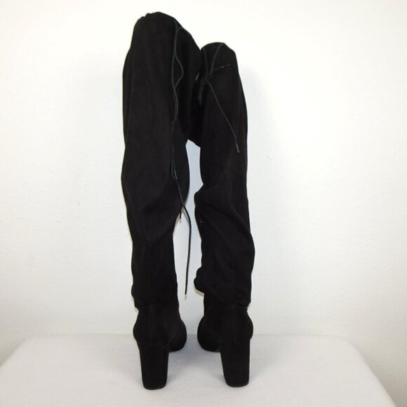 JustFab Aubriana Boots Over The Knee Heeled Suede Women's Size 8 Black Vegan - Picture 7 of 13